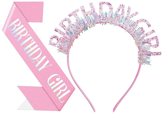 Birthday Headband with Sash for Women, Birthday Crwon Tiara for Decorations