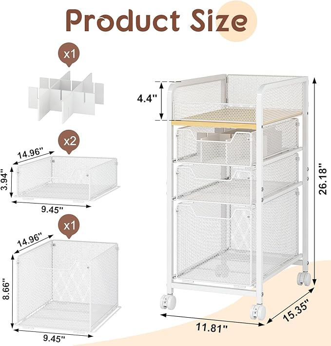 Hongtamoya Rolling Makeup Cart Organizer with 3 Drawers, Narrow Floor Skincare Organizers, Vanity Organizer Cosmetics Display Cases Holder for Skin Care Nail Polish Perfume Makeup Brush, White