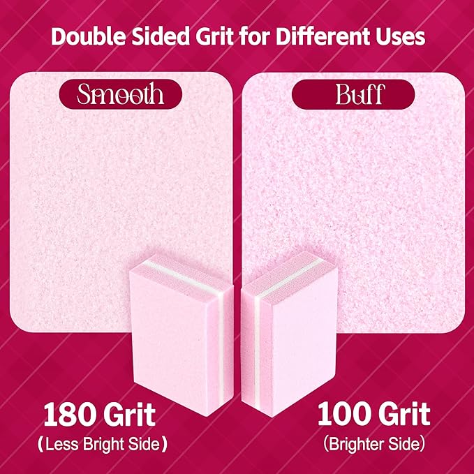Mini Nail Buffer Blocks, 100/180 Grit Sponge Buffing Sanding Block File Manicure Tools Bulk 100Pcs (Pink)