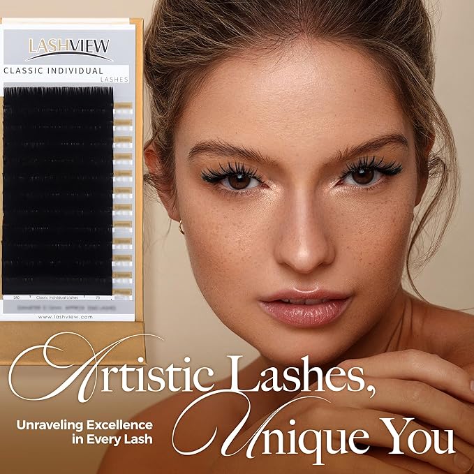 LASHVIEW 0.20 Thickness Silk D Curl Fake Eyelash Extensions Mixed Tray 8-15mm Natural Thick Lashes Individual Semi-Permanent Eyelashes Application for Professional Salon Use