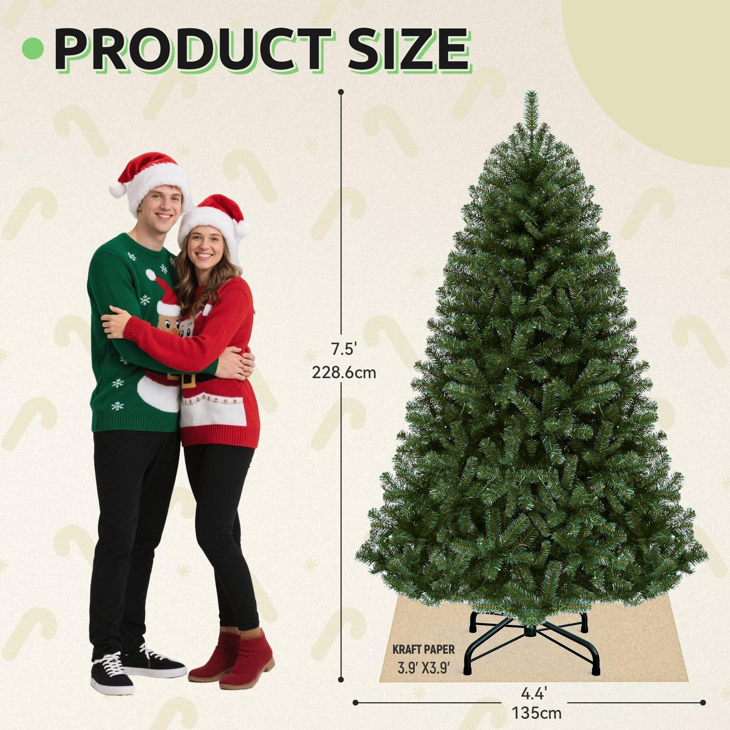 GOOBED Prelit Green Christmas Tree 7.5FT with Remote Control, Pre-Lit Green Artificial Hinged Spruce Christmas Tree with 1450 Tips, 550 LED Lights and 11 Light-Modes for Home, Party Decoration