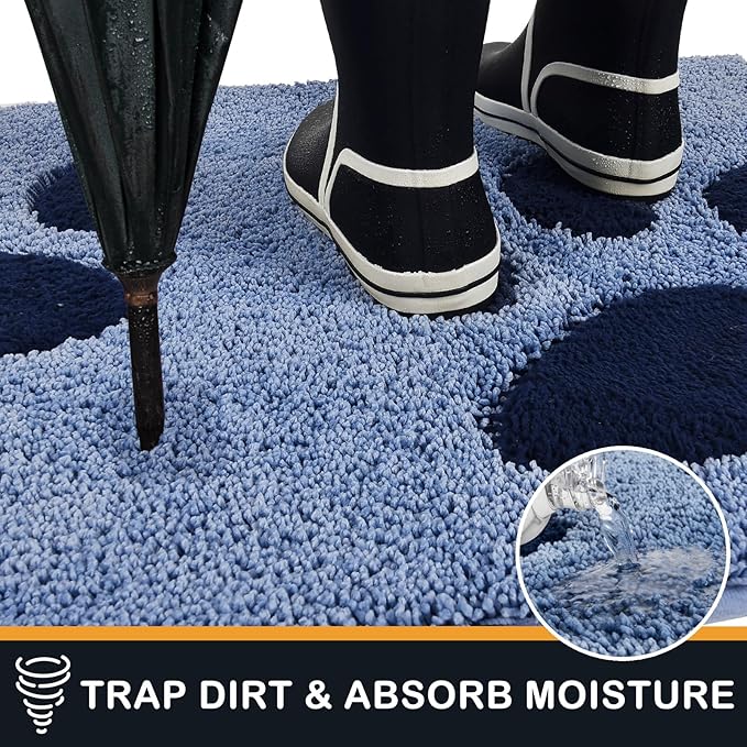 PURRUGS Dirt Trapping Door mat 32" x 47", Non-Skid/Slip Machine Washable Microfiber Entryway Rug, Dog Door Mat, Super Absorbent Welcome Mat for Muddy Wet Shoes and Paws, Light Blue