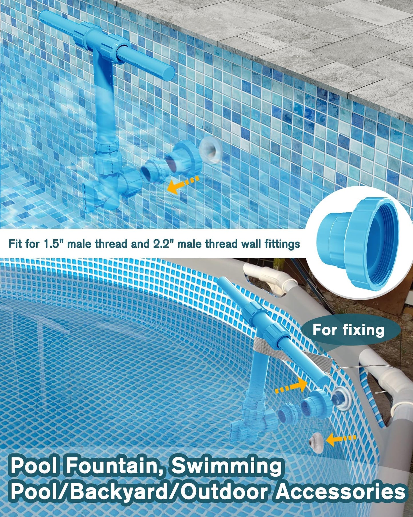 Pool Fountain, 2-in-1 Water Fountains with 360° Adjustable Dual Spray Retractable Height High-Pressure Waterfall Sprinkler for Above Ground/Inground Pool Accessories, Swimming Pool Spa Cooling, Blue