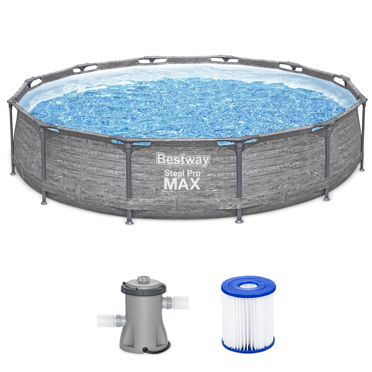 Bestway Steel Pro MAX 12' x 30" Above Ground Pool, Round Metal Frame Outdoor Swimming Pool Set with Filter Pump, Stacked Stone Print