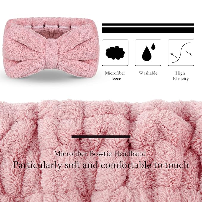 Hicarer 3 Pieces Towel Headbands for Women Makeup Spa Headband for Washing Face Shower (Light Pink)
