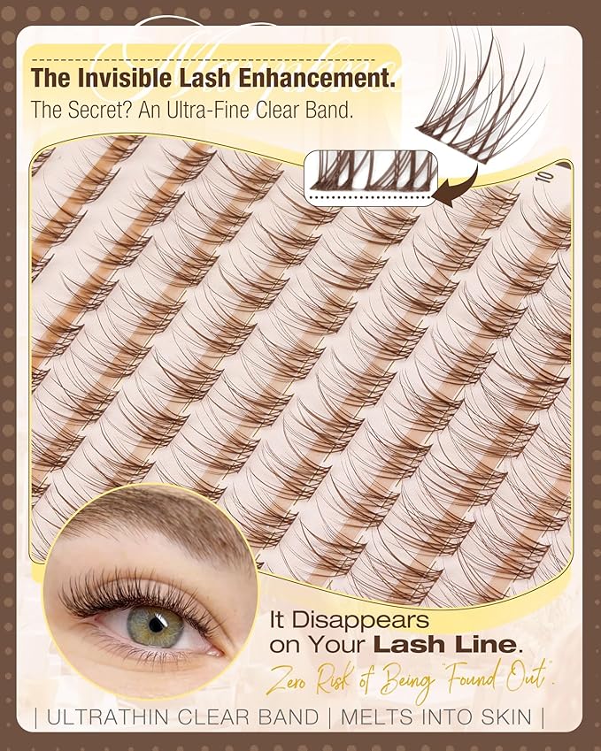 8-12MM Natural Lash Clusters Brown Eyelash Clusters Clear Band Cluster Lashes Cloud-Like Cluster Eyelash Extension Fluffy Individual Lashes Extensions Ageless Beauty (CC Curve,120Pcs)