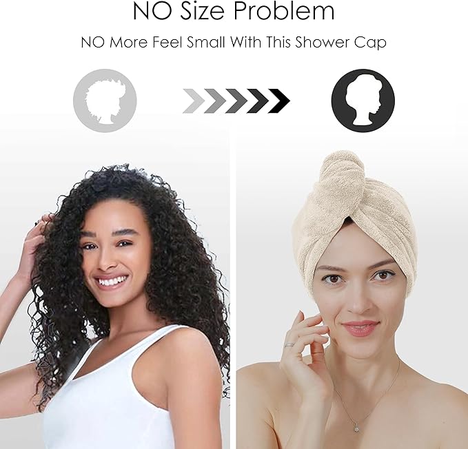 TENSTARS 5 Pack Thicken Microfiber Hair Towel Wrap for Women - Elastic Loop Design - 320GSM Coral Velvet - Quick Dry Hair Turban - 11x28 Inch (Cream)