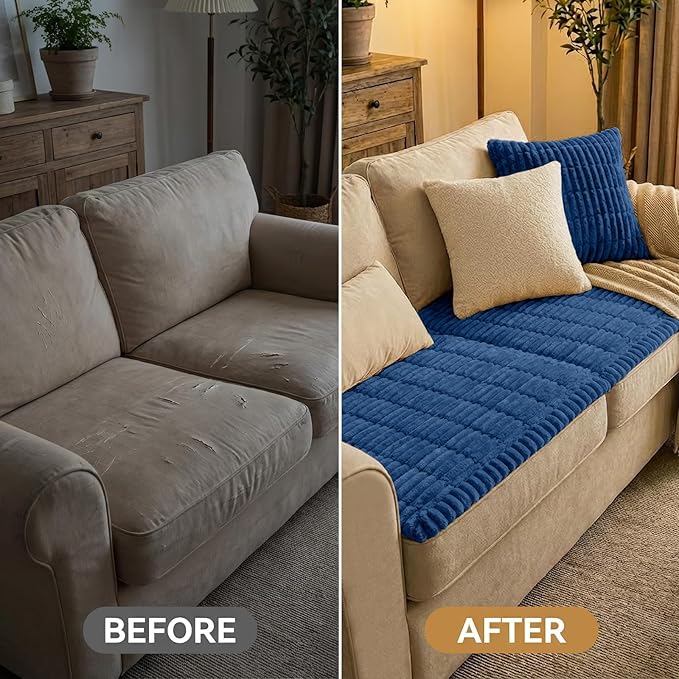 Smiry Couch Cover for Dogs Washable, Non Slip Fuzzy Pet Couch Covers for 3 Cushion Sofa Pet Friendly, Thick Soft Sofa Slipcovers Cushion Protector (Navy Blue, 27.6" x 82.7")
