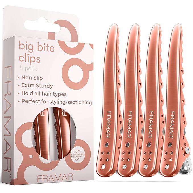 Framar Pink Hair Clips For Styling – Professional Metal Hair Clips For Women Styling, Metal Clips For Hair, Hair Styling Clips, Extra Strong With No Slip - 4 Pack Rose Gold