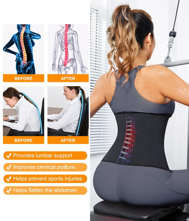 LEINIDINA Womens Waist Trainer Corset with Zipper Sweat Waist Trimmer for Women Workout Belt Corset Shapewear Black