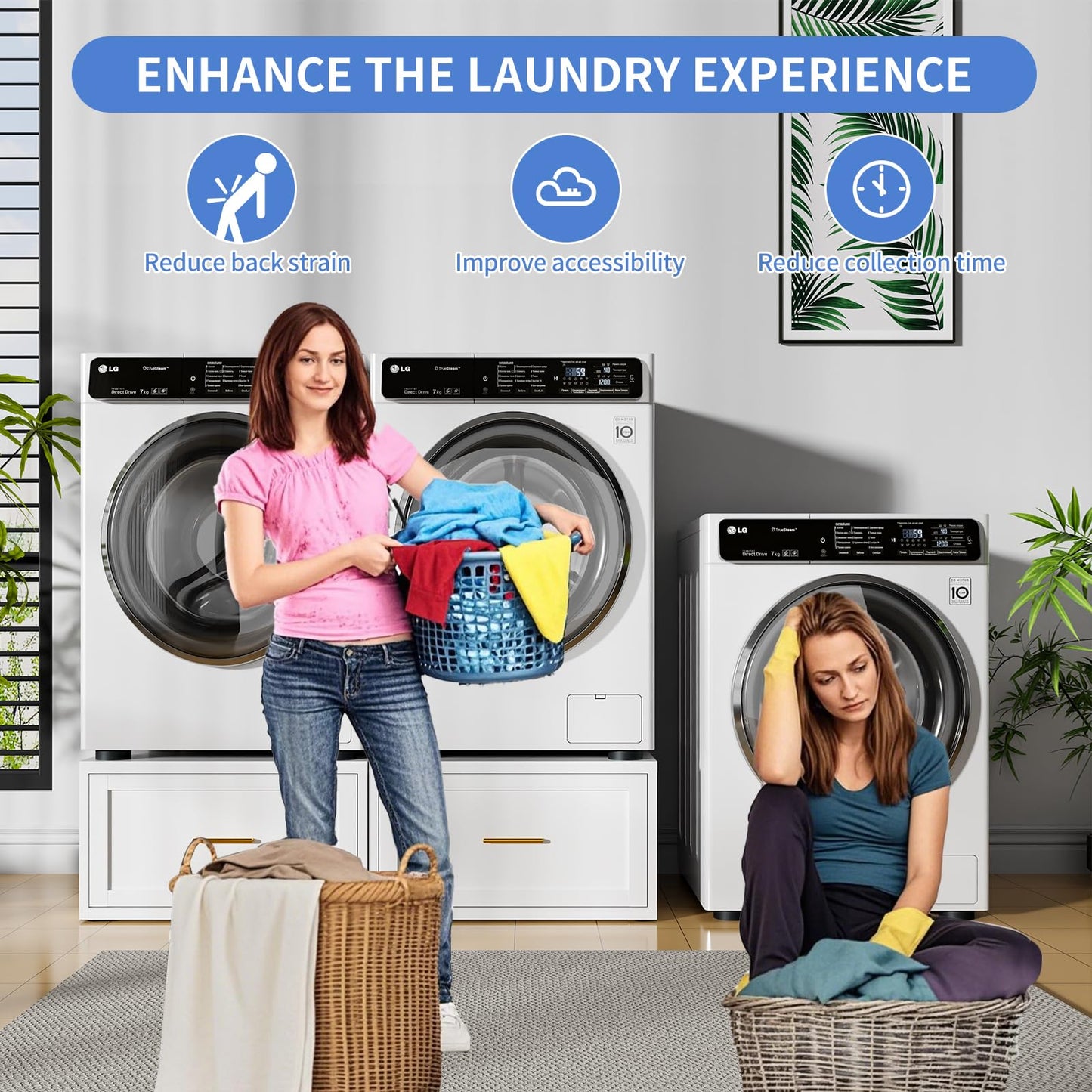 IYANEN 28” W Washer Dryer Pedestal, Heavy Duty Metal Washer Pedestal with Drawer, 440LBS Universal Laundry Pedestal, Washing Machine Stand with Adjustable Feet, 16'' Height (1pack-White)