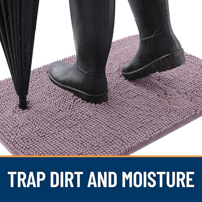 OLANLY Dog Door Mat for Muddy Paws 34x21, Absorbs Moisture and Dirt, Absorbent Non-Slip Washable Doormat, Quick Dry Chenille Mud Mat for Dogs, Entry Indoor Entryway Carpet for Inside Floor, Deep Plum