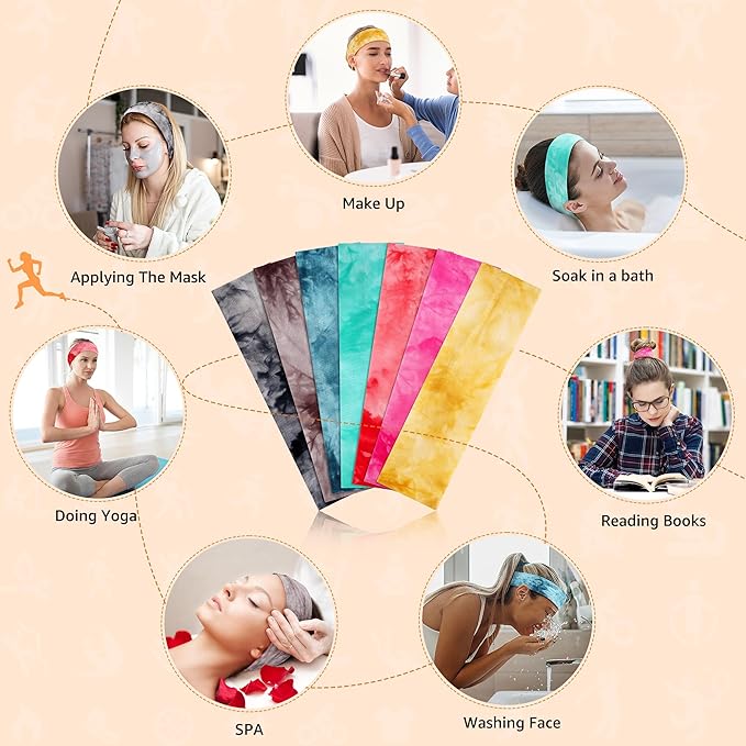 DiyJibb Headbands for Women, Stretchy Non Slip Soft Cotton Cloth Hair Bands for Sports, Workout, Yoga and Running, 7pcs