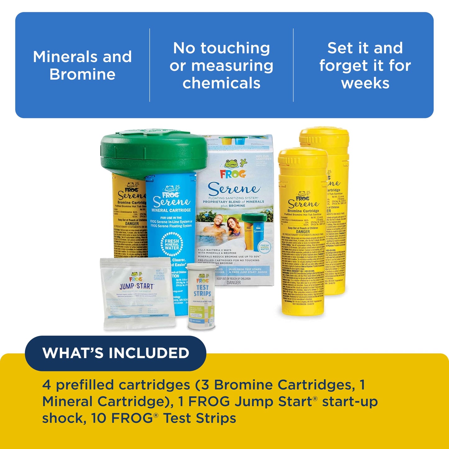 FROG Serene Floating System for Hot Tubs - Quick & Easy Prefilled Hot Tub Sanitizer - Hot Tub Maintenance System with Sanitizing Minerals & Bromine - 3 Month Bundle