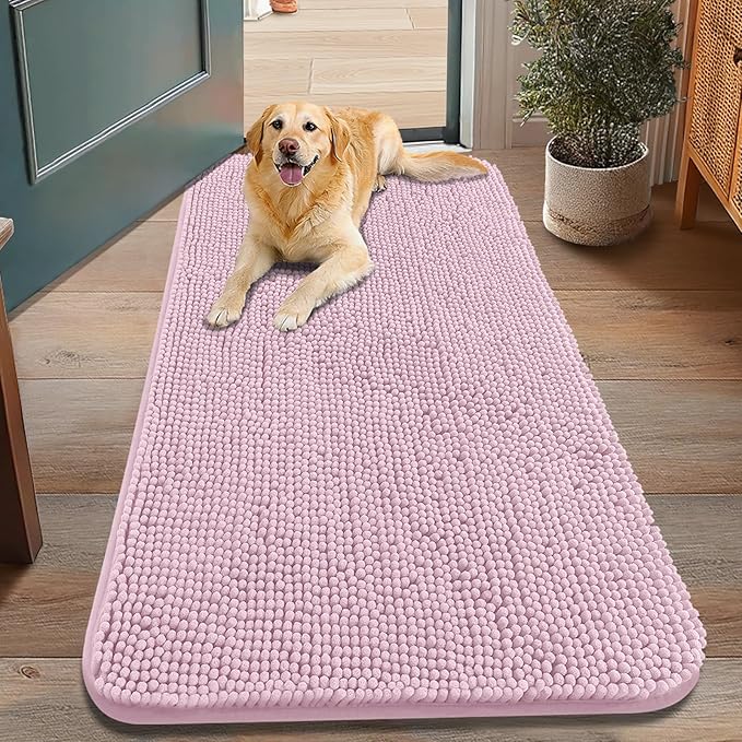 Smiry Dog Door Mat for Muddy Paws 48x30, Absorbs Moisture and Dirt Doormat, Non-Slip Washable Quick Dry Chenille Front Door Mat Indoor Entrance, Entryway Carpet for Inside Floor, Dusty Rose