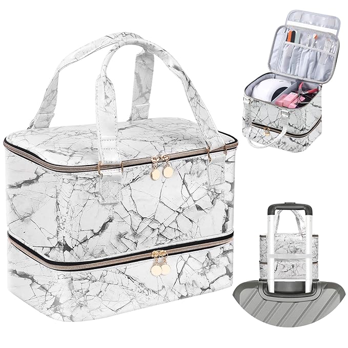 Nail Polish Organizer Hold 40+ Bottles & Nail Lamp, Storage Case Double-Layer Bag with Sturdy Handle (WHITE)