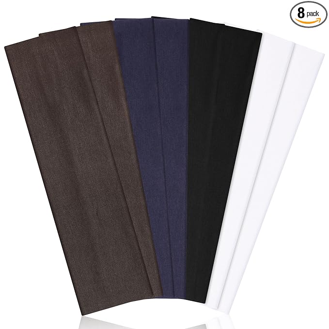 Ztomine Headbands for Women, 8pcs Stretchy Non Slip Soft Cotton Cloth Hair Bands for Sports, Workout, Yoga and Running