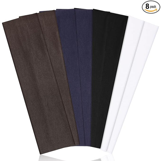 Ztomine Headbands for Women, 8pcs Stretchy Non Slip Soft Cotton Cloth Hair Bands for Sports, Workout, Yoga and Running
