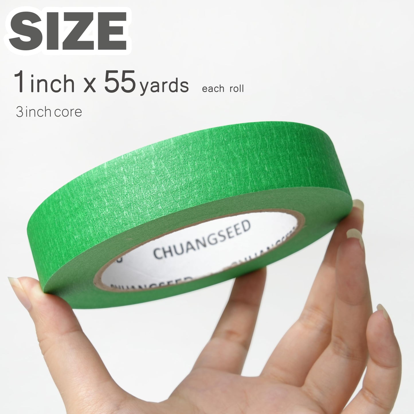 CHUANGSEED Green Painters Tape 1 Inch x 55 Yards x 10 Pack - Green Masking Tape Bulk Multi Pack for Painting, DIY Crafting, Marking, Artwork and School Projects, 550 Yards Total