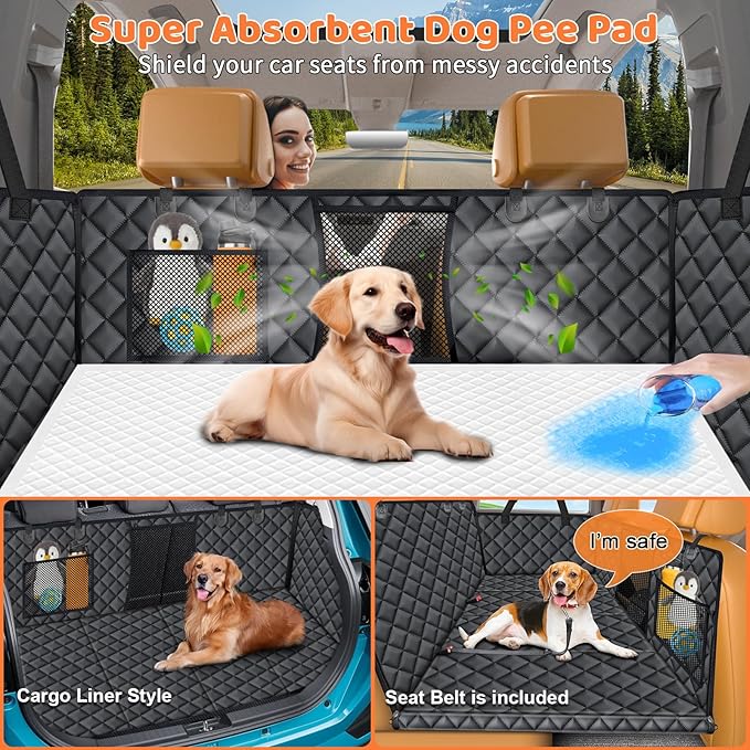 URPOWER Back Seat Extender for Dogs - Hard Bottom Dog Car Seat Cover with 1PC Leak-Proof Pee Pad, Dog Hammock for Car and SUV, Pet Rear Seat Protector Dogs Travel Bed