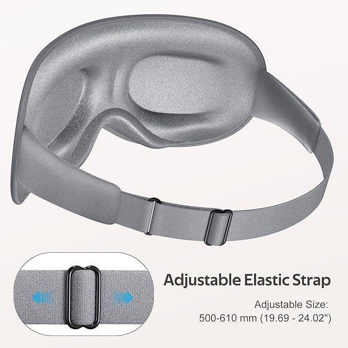 Sleep Mask for Men Women - 100% Blackout Cooling Eye Masks for Sleep - 3D Sleeping Mask for Side Sleepers - Zero Pressure Lash Extensions Eye Cover Shade for Airplane Travel Essentials, Grey