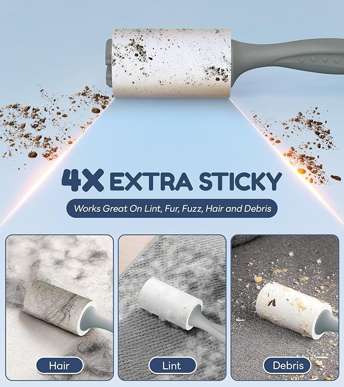 4X Extra Sticky Lint Roller for Pet Hair, Lint Rollers 315 Sheets Mega Value Set, Pet Hair Remover with 3 Upgraded Handle 3 Rollers, Portable Lint Remover for Clothes, Furniture, Dog & Cat Hair