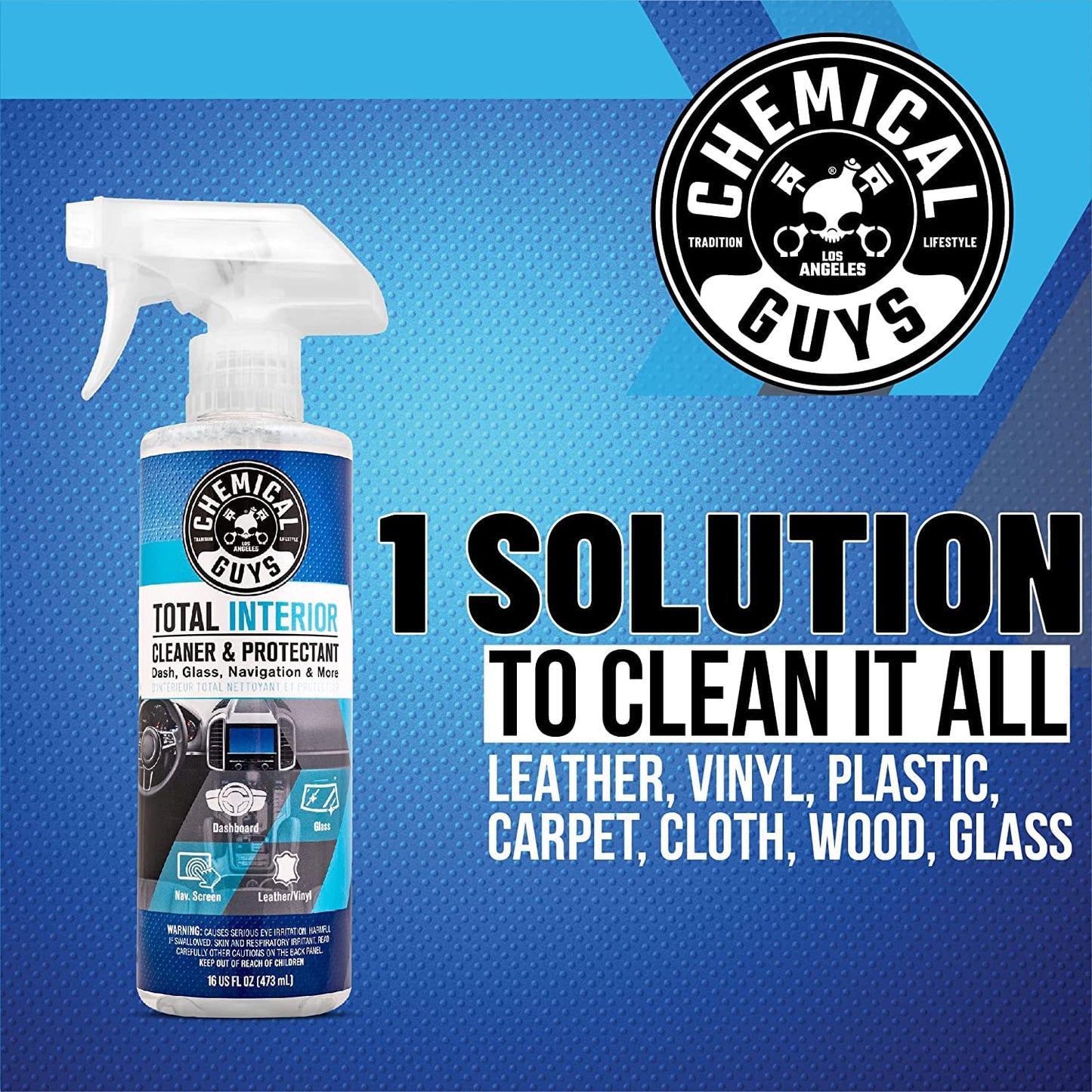 Chemical Guys Total Interior Cleaner and Protectant, 16 Fl Oz + 3 Pack of Microfiber Towels (Safe for Cars, Trucks, SUVs, Jeeps, Motorcycles, RVs & More)