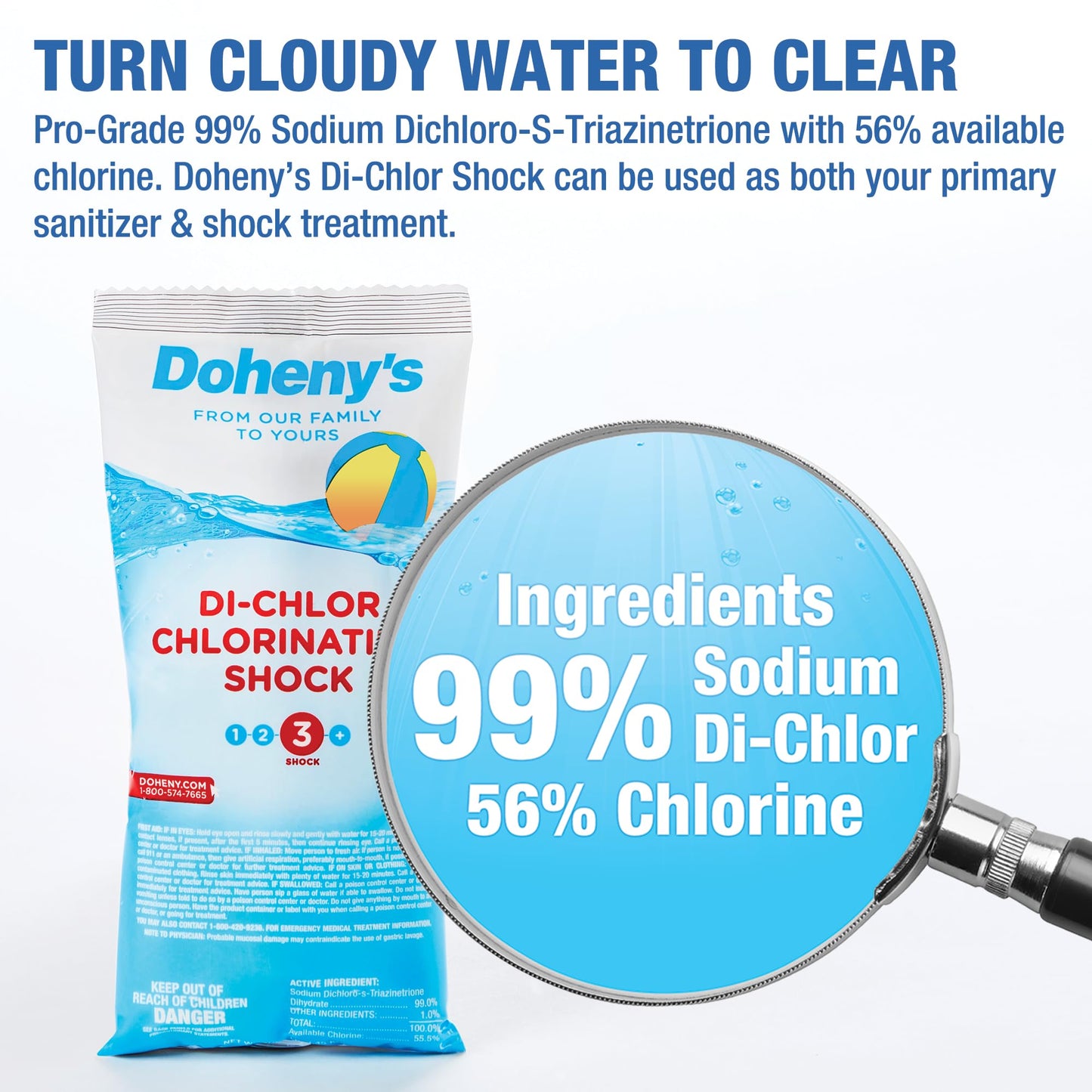 Doheny's Di-Chlor Shock | 100% Professional-Grade | Calcium-Free Pool Sanitizing and Shock Treatment | for Salt & Chlorine Pools | 56% Stabilized Chlorine | 12 x 1lb Bags (12lb Total)