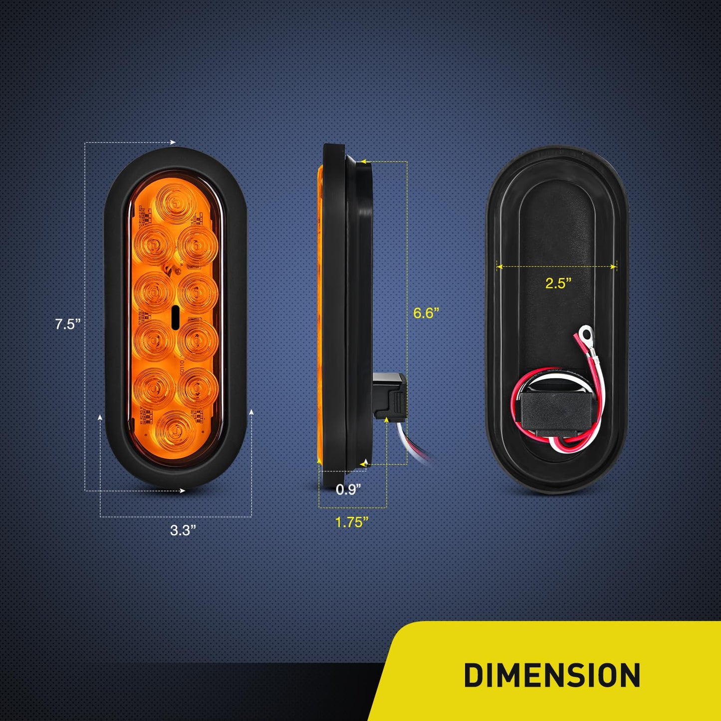 Nilight 6Inch Oval Trailer Tail Light with Flush Mount Grommets Plugs w/Mounting Brackets 2PCS Amber Waterproof Turn Signals Lights for RV Truck