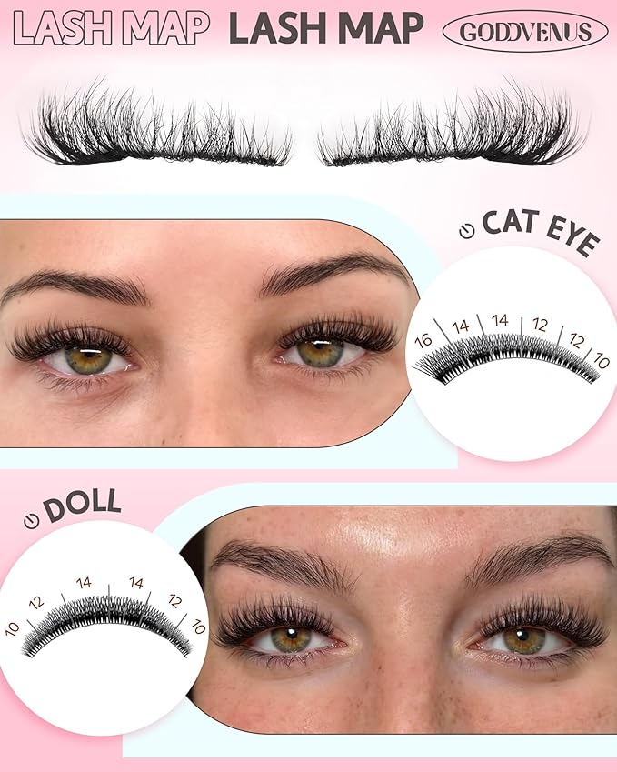 Goddvenus Wispy Lash Clusters Natural Eyelashes Cluster Fluffy Lashes Clusters CD Curl Cluster Eyelash Extensions DIY Individual Lashes Extension (10-16mm 132pcs)