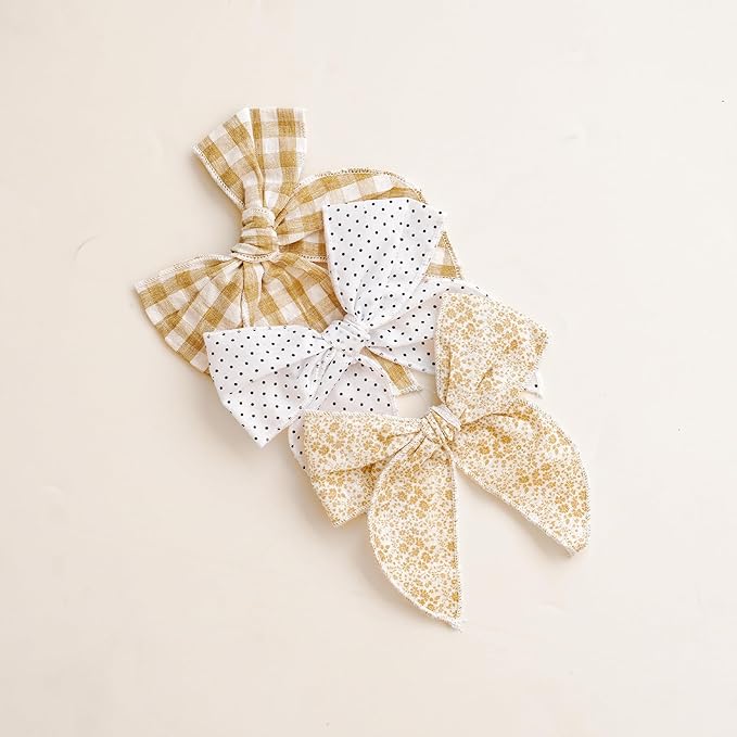 Niceye Fable Girls Hair Bows Cotton Linen Alligator Hair Clips or Little Girls Toddlers Kids Neutral Handmade Hair Accessories - 5.5” bow