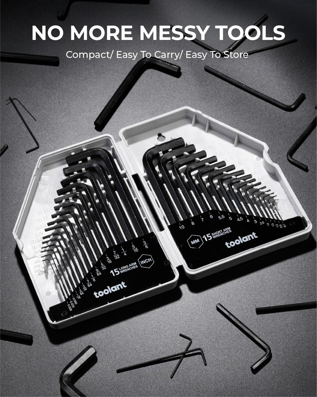 toolant 30-Piece Hex Key Wrench Set, Allen Wrench Set, Metric and SAE Allen Keys, 0.7-10 mm & 0.028-3/8 inch, L-Shaped Hex Key Wrench, Heat-Treated Chrome Vanadium Steel, with Organization.