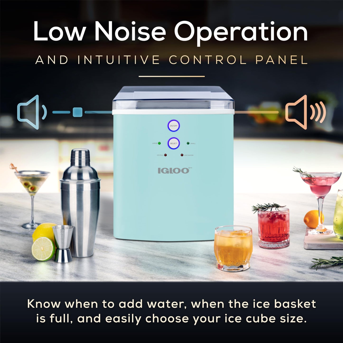 Igloo ICEB33BS Large-Capacity Automatic Portable Electric Countertop Ice Maker Machine, 33 Pounds in 24 Hours, 9 Ice Cubes Ready in 7 Minutes, with Ice Scoop and Basket, Black Stainless Steel