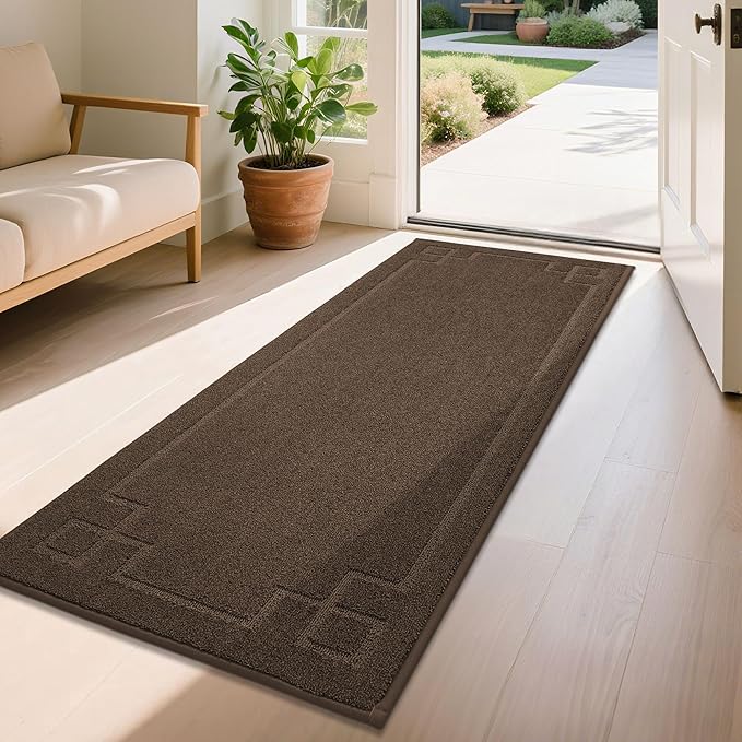 BEQHAUSE Door Mat 24" x 60", Non-Slip Door Mats Indoor Entryway Rugs Washable Low-Profile Absorbent and Stain Resist Floor Mats, Dog Door Mat for Front Back Door, Mud Wet Shoes & Paws, Brown