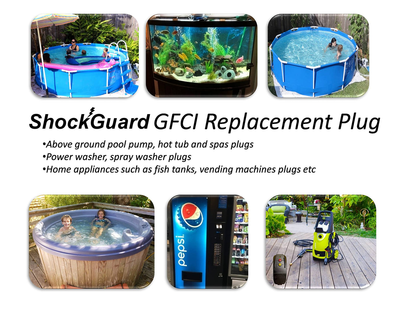 ShockGuard GFCI Replacement Plug Assembly 3-Prongs for Pressure Washer, Inflatable Pool Pump, Above Ground Plug-n-Play hot tub