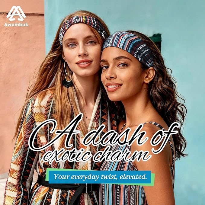 Awumbuk Wide Headbands for Women Knotted No Slip Head Bands Soft Turban Headband Hair Accessories Boho African Solid Color Head Wraps for Women Yoga Workout Pack of 6