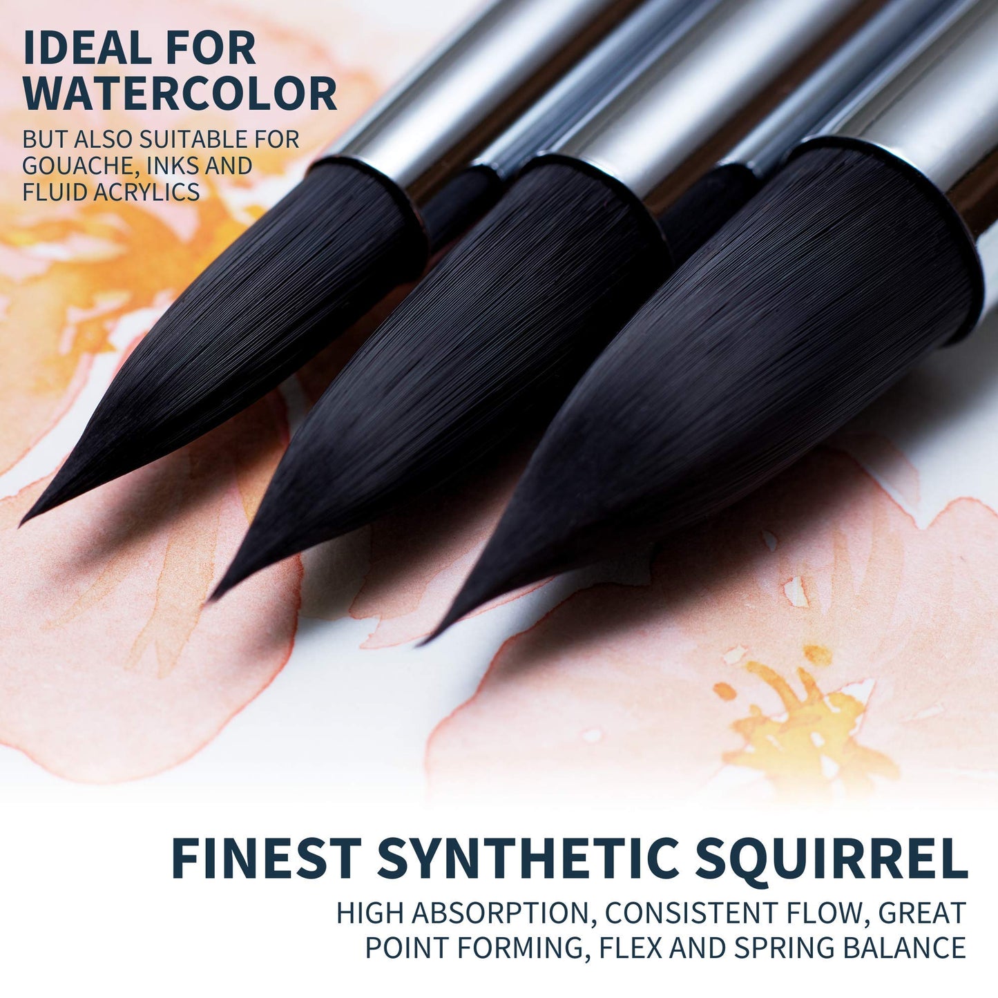 ARTEGRIA Watercolor Brush Set, 10 Professional Soft Synthetic Squirrel Paint Brushes, Including Pointed Rounds, Flats, Dagger, Oval Wash