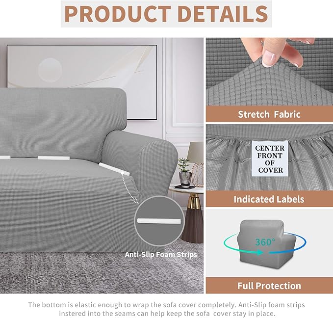 Easy-Going 100% Waterproof Oversized Chair Couch Cover, Dual Waterproof Sofa Cover, Stretch Jacquard Sofa Slipcover, Leakproof Furniture Protector for Kids, Pets, Dog and Cat, Light Gray