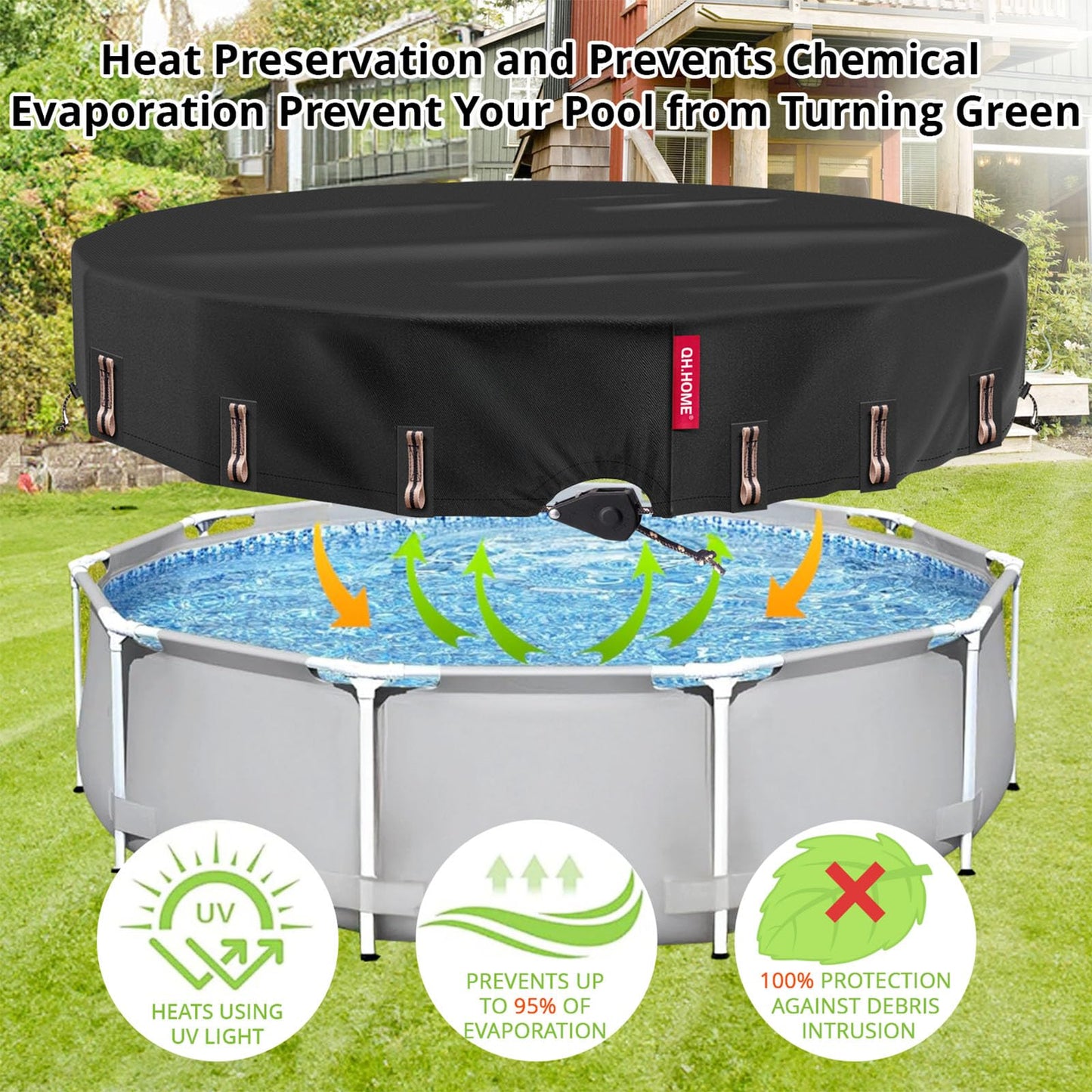 QH.HOME 18 Ft RoundSolar Pool Cover with Fast Tightening Patented Ratchet,Pool Covers for Above Ground Pools, One-Piece Tear Resistant Swimming Pool Cover Protector with Upgraded Ultimate Windproof