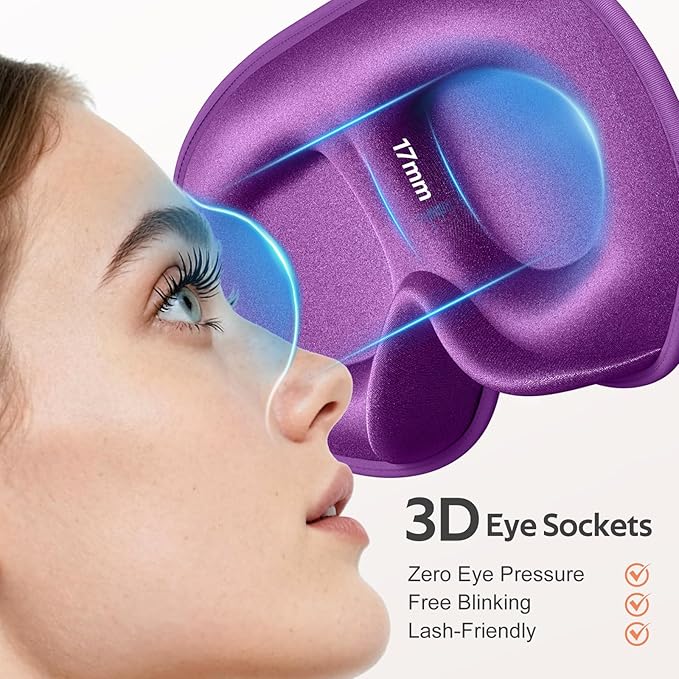 Sleep Mask for Women Men - 100% Blackout Eye Masks for Sleep - 3D Soft Sleeping Mask for Side Sleepers - Zero Pressure Lash Extensions Eye Cover Shade for Airplane Travel Essentials, Purple