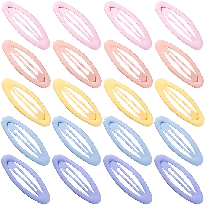 20PCS Oval Metal Snap Clips for Women No Slip Small Barrettes for Thin Fine Hair,Matte Blue Yellow Purple Pink