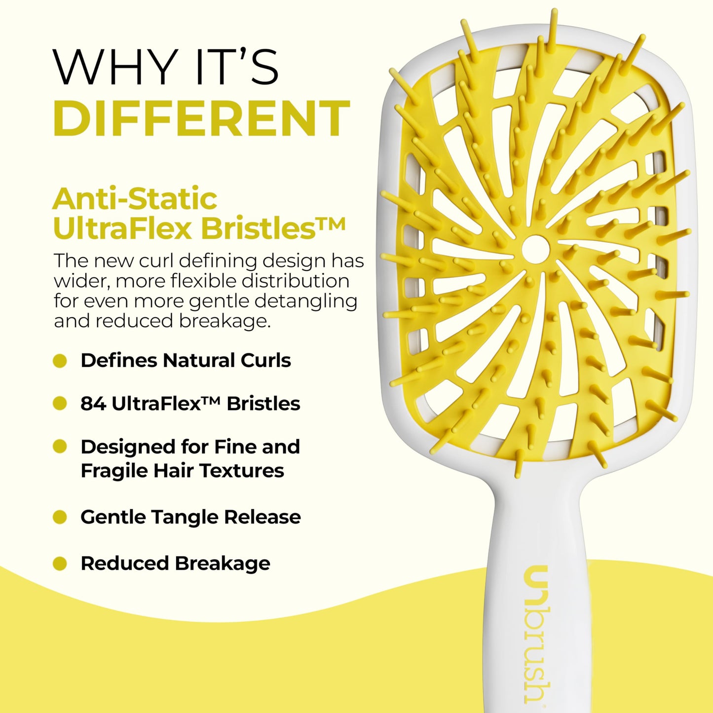 FHI Heat UNbrush Plus — Curly Hair Brush for Gentle & Effective Detangling on Wet or Dry Fragile Hair Types — Detangler Brush w/ 84 UltraFlex Bristles, Ultra-light, Vented, Anti Static Hairbrush