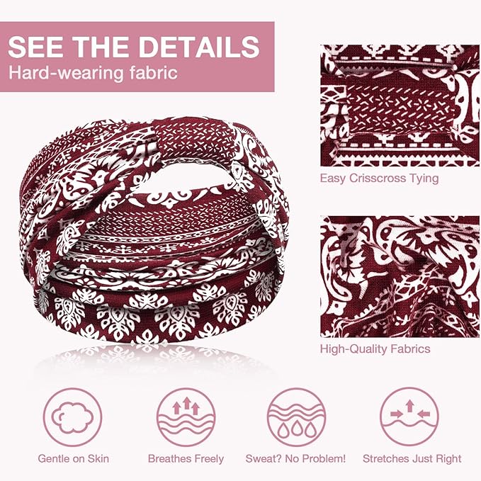 Awumbuk Wide Headbands for Women Knotted No Slip Head Bands Soft Turban Headband Hair Accessories Boho African Solid Color Head Wraps for Women Yoga Workout Pack of 6