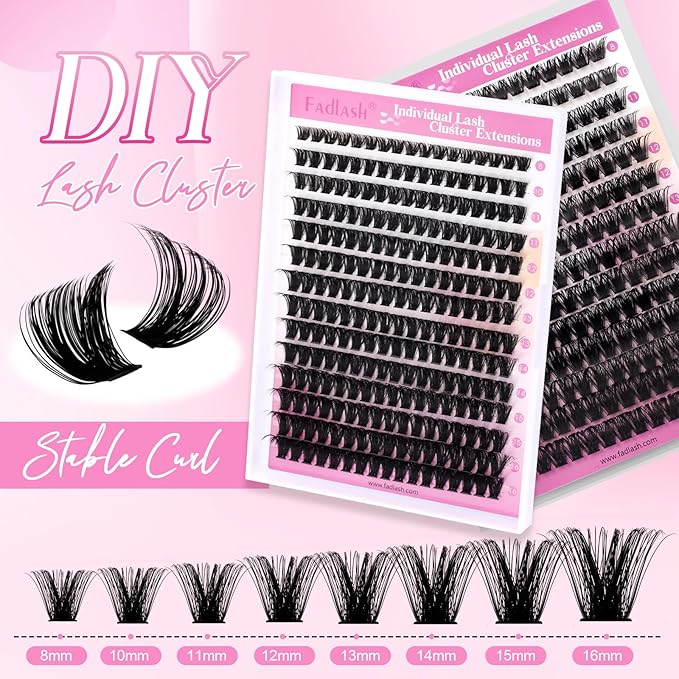 FADLASH Fluffy Eyelash Clusters 80D+100D Natural Lash Clusters Volume Lash Extensions 8-16mm D Curl for Beginners DIY at Home (80D+100D, 2 Pack)