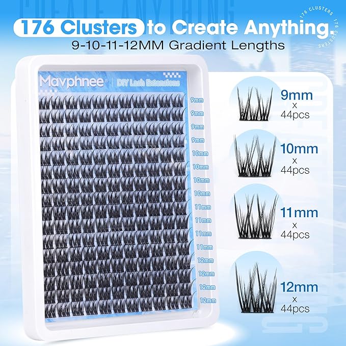 Lash Clusters Wispy Wet Cluster Eyelash Extensions 9-10-11-12MM Mascara Touch Lash Extensions C-Curly Natural Yet Noticeable Cluster Lashes For Clean Baddie Vibe by Mavphnee