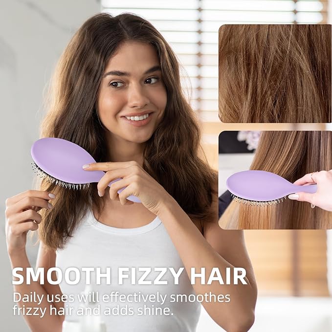 Boar Bristles Hair Brush for Women and Men, Detangling Hair Brush for Smoothing Massage Add Shine, Nylon&Boar Bristles Detangler brush for Hair Healthy (1 Pcs-Purple&White)