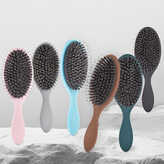 Boar Bristles Hair Brush for Women and Men, Detangling Hair Brush for Smoothing Massage Add Shine, Nylon&Boar Bristles Detangler brush for Hair Healthy (1 Pack-Grey)
