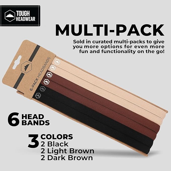 Tough Headwear Thin Elastic Headbands - Sports Headbands for Women & Men - Mens Workout Headband - Running or Soccer Headband