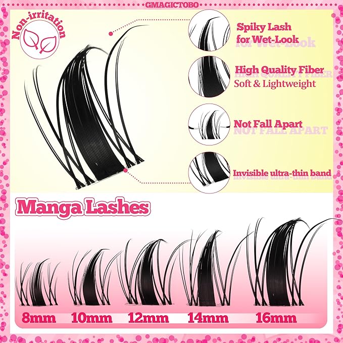 Lash Clusters Manga Lash Clusters Kit Clear Fairy Eyelash Clusters Wet-Look Spiky Anime Lashes Pack C Curl Individual Lashes Lash Glue Lash Tweezers
