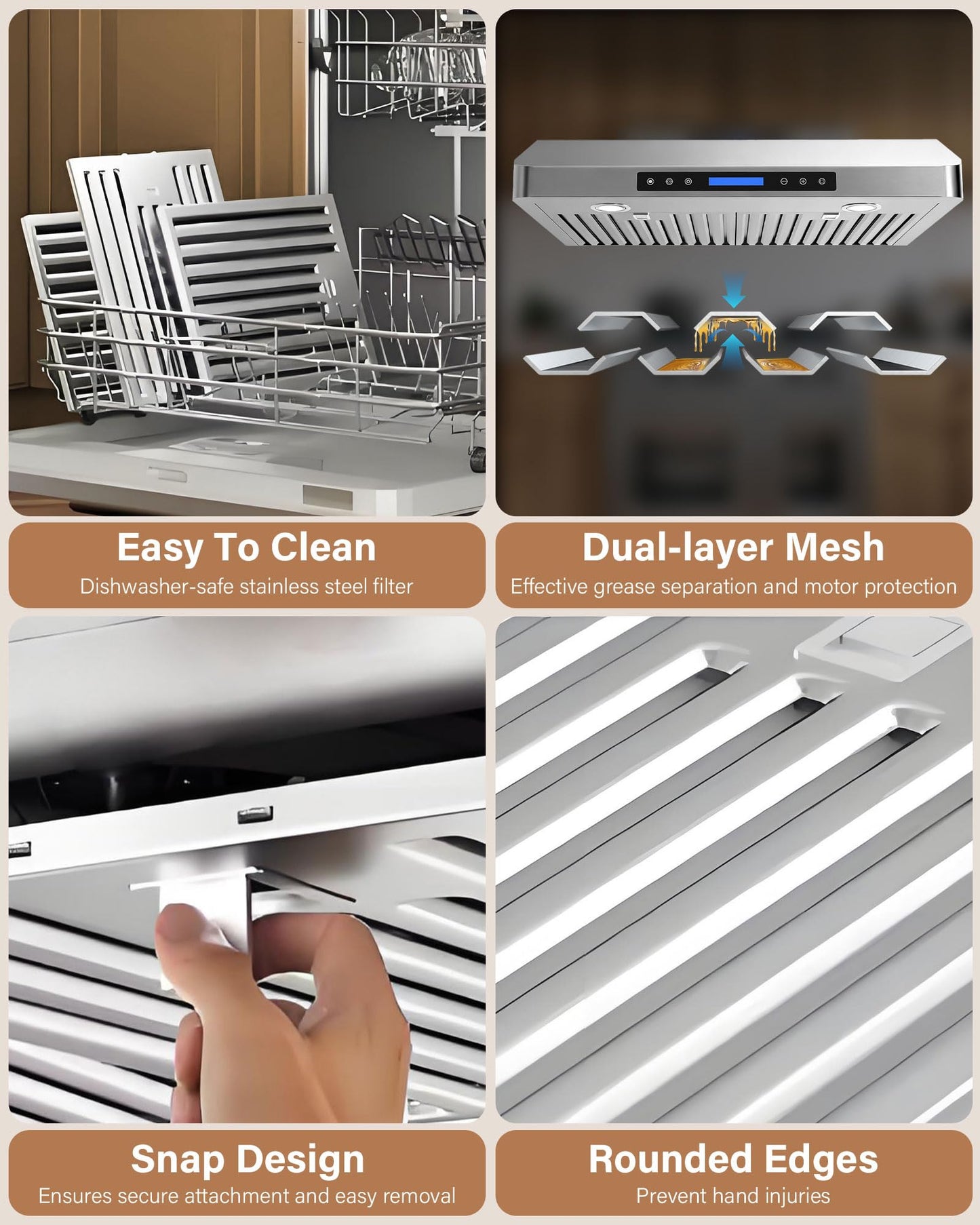 FlyPine 30 inch Stainless Steel Under Cabinet Range Hood - 900 CFM, Ultra-Quiet 4-Speed Vent, Touch/Remote Control LCD, LED Lights, External Venting